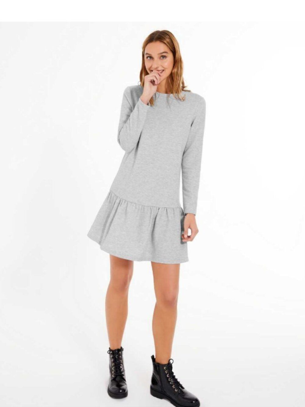 New Look Marl Drop Ruffle Hem Mini Sweatshirt Dress – Size Tall 10 / NWT